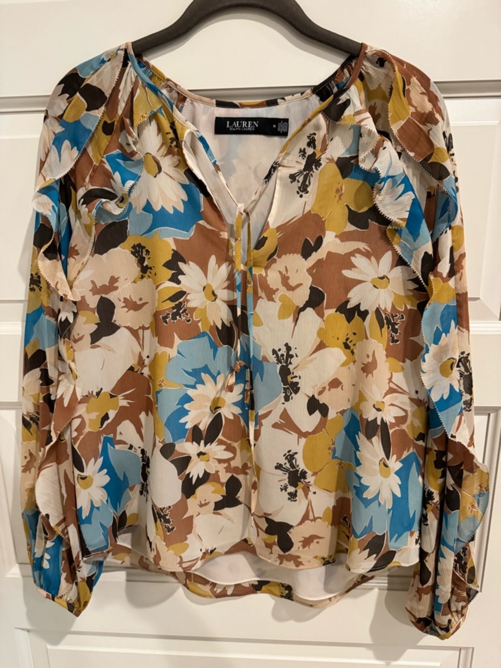 Ralph Lauren Multicolor Floral V-Neck Long Sleeve Blouse